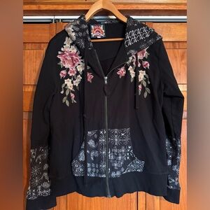 Johnny Was Black Floral Embroidered hoodie